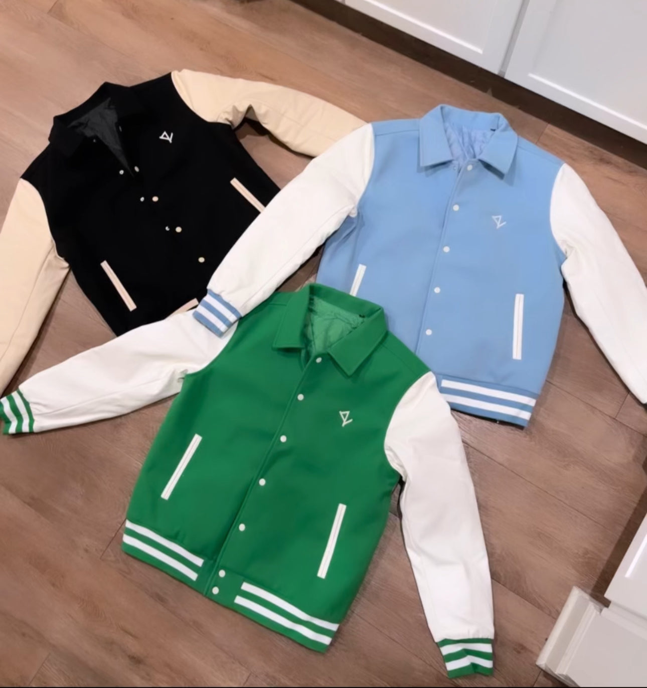 varsity logo jackets Green,Black, Sky blue